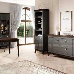 Garnero Arredamenti Vetrinette|Vetrinette-Vetrinetta 66x207h cm 1 anta soggiorno antracite lucido rovere scuro Umag Antracite - Wengè