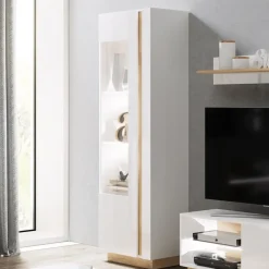 Garnero Arredamenti Vetrinette|Vetrinette-Vetrinetta 60x194h cm 1 anta soggiorno bianco rovere Noa Gihome® Bianco Lucido - Rovere