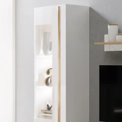 Garnero Arredamenti Vetrinette|Vetrinette-Vetrinetta 60x194h cm 1 anta soggiorno bianco rovere Noa Gihome® Bianco Lucido - Rovere