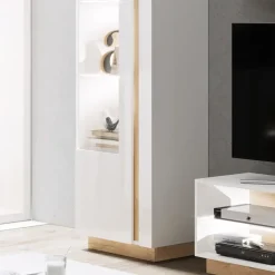 Garnero Arredamenti Vetrinette|Vetrinette-Vetrinetta 60x194h cm 1 anta soggiorno bianco rovere Noa Gihome® Bianco Lucido - Rovere