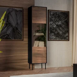 Garnero Arredamenti Vetrinette|Vetrinette-Vetrinetta 53x182h cm 1 anta soggiorno noce nero Wild Noce - Nero opaco