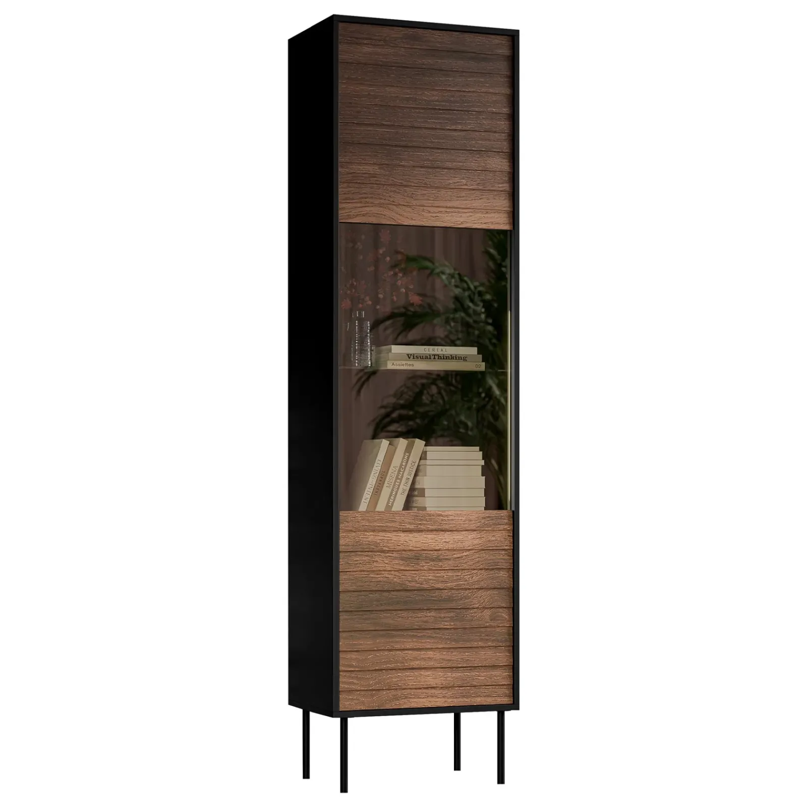 Garnero Arredamenti Vetrinette|Vetrinette-Vetrinetta 53x182h cm 1 anta soggiorno noce nero Wild Noce - Nero opaco