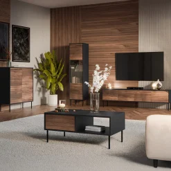 Garnero Arredamenti Vetrinette|Vetrinette-Vetrinetta 53x182h cm 1 anta soggiorno noce nero Wild Noce - Nero opaco