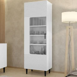 Garnero Arredamenti Vetrinette|Vetrinette-Vetrinetta 60x180h cm 1 anta soggiorno moderna bianco Flippo Bianco Opaco