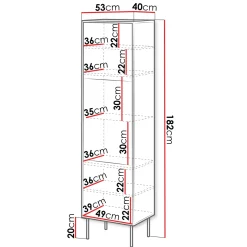 Garnero Arredamenti Vetrinette|Vetrinette-Vetrinetta 53x182h cm 1 anta soggiorno nero Wild Nero Opaco