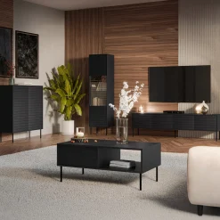 Garnero Arredamenti Vetrinette|Vetrinette-Vetrinetta 53x182h cm 1 anta soggiorno nero Wild Nero Opaco