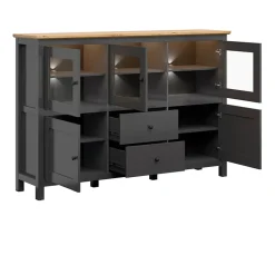 Garnero Arredamenti Vetrinette|Vetrinette-Vetrinetta 186x126h cm 5 ante 2 cassetti nero grafite rovere chiaro Holga Grafite - Rovere