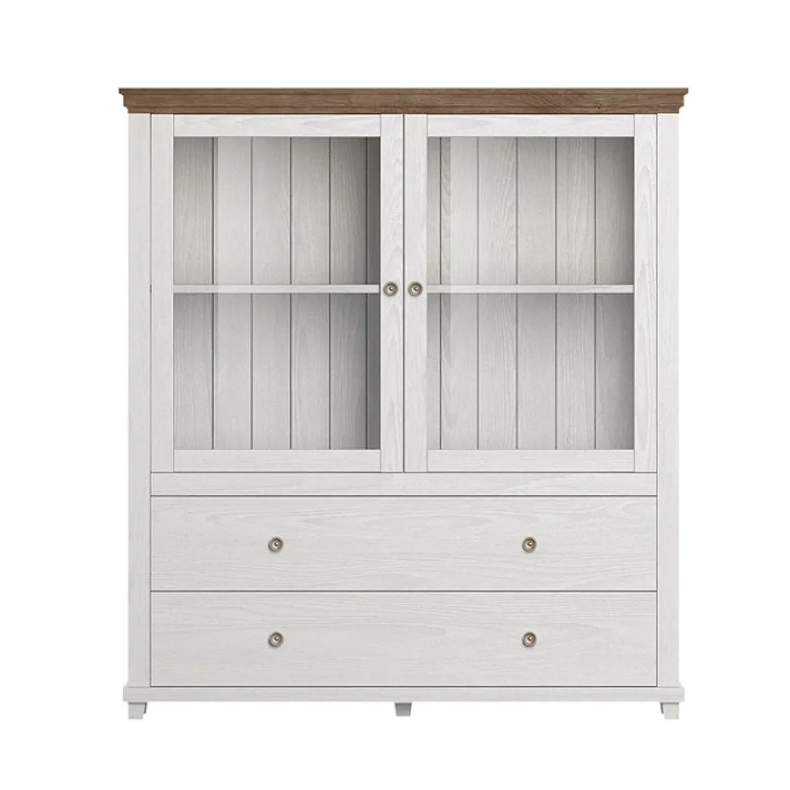 Garnero Arredamenti Credenze Moderne|Vetrinette-Vetrinetta 126x138h cm 2 ante 2 cassetti rovere Texel Bianco Frassinato