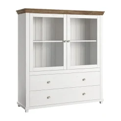 Garnero Arredamenti Credenze Moderne|Vetrinette-Vetrinetta 126x138h cm 2 ante 2 cassetti rovere Texel Bianco Frassinato