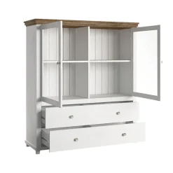 Garnero Arredamenti Credenze Moderne|Vetrinette-Vetrinetta 126x138h cm 2 ante 2 cassetti rovere Texel Bianco Frassinato