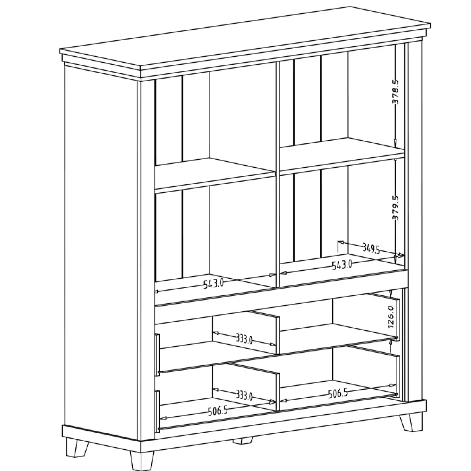 Garnero Arredamenti Credenze Moderne|Vetrinette-Vetrinetta 126x138h cm 2 ante 2 cassetti rovere Texel Bianco Frassinato