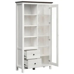 Garnero Arredamenti Vetrinette|Vetrinette-Vetrinetta 101x203h cm 2 ante 2 cassetti arte povera bianco frassinato frassinato grafite Holga Bianco Frassinato - Grafite