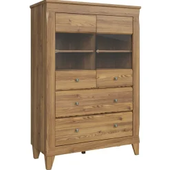 Garnero Arredamenti Vetrinette|Vetrinette-Vetrinetta 102x151h cm 2 ante 4 cassetti rovere scuro Lucca