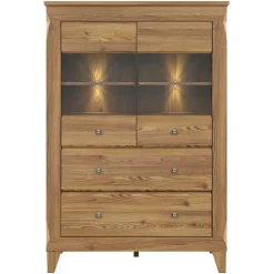 Garnero Arredamenti Vetrinette|Vetrinette-Vetrinetta 102x151h cm 2 ante 4 cassetti rovere scuro Lucca