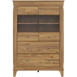 Garnero Arredamenti Vetrinette|Vetrinette-Vetrinetta 102x151h cm 2 ante 4 cassetti rovere scuro Lucca