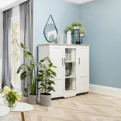 Garnero Arredamenti Vetrinette|Vetrinette-Vetrinetta 160x135h cm 3 ante 2 cassetti soggiorno bianco frassinato rovere Lars