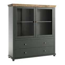 Garnero Arredamenti Vetrinette|Vetrinette-Vetrinetta 126x138h cm 2 ante 2 cassetti quercia Texel Verde