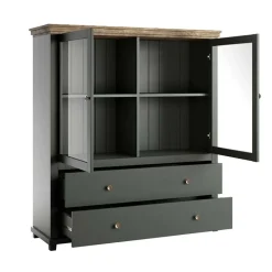 Garnero Arredamenti Vetrinette|Vetrinette-Vetrinetta 126x138h cm 2 ante 2 cassetti quercia Texel Verde