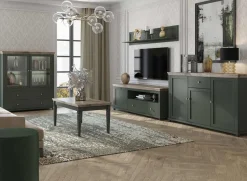 Garnero Arredamenti Vetrinette|Vetrinette-Vetrinetta 126x138h cm 2 ante 2 cassetti quercia Texel Verde