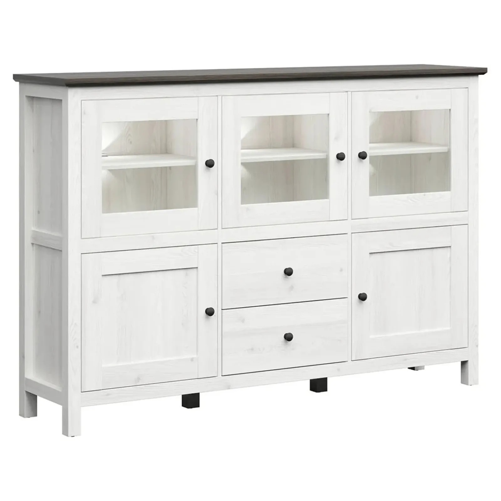 Garnero Arredamenti Vetrinette|Vetrinette-Vetrinetta 186x126h cm 5 ante 2 cassetti arte povera bianco frassinato frassinato grafite Holga Bianco Frassinato - Grafite