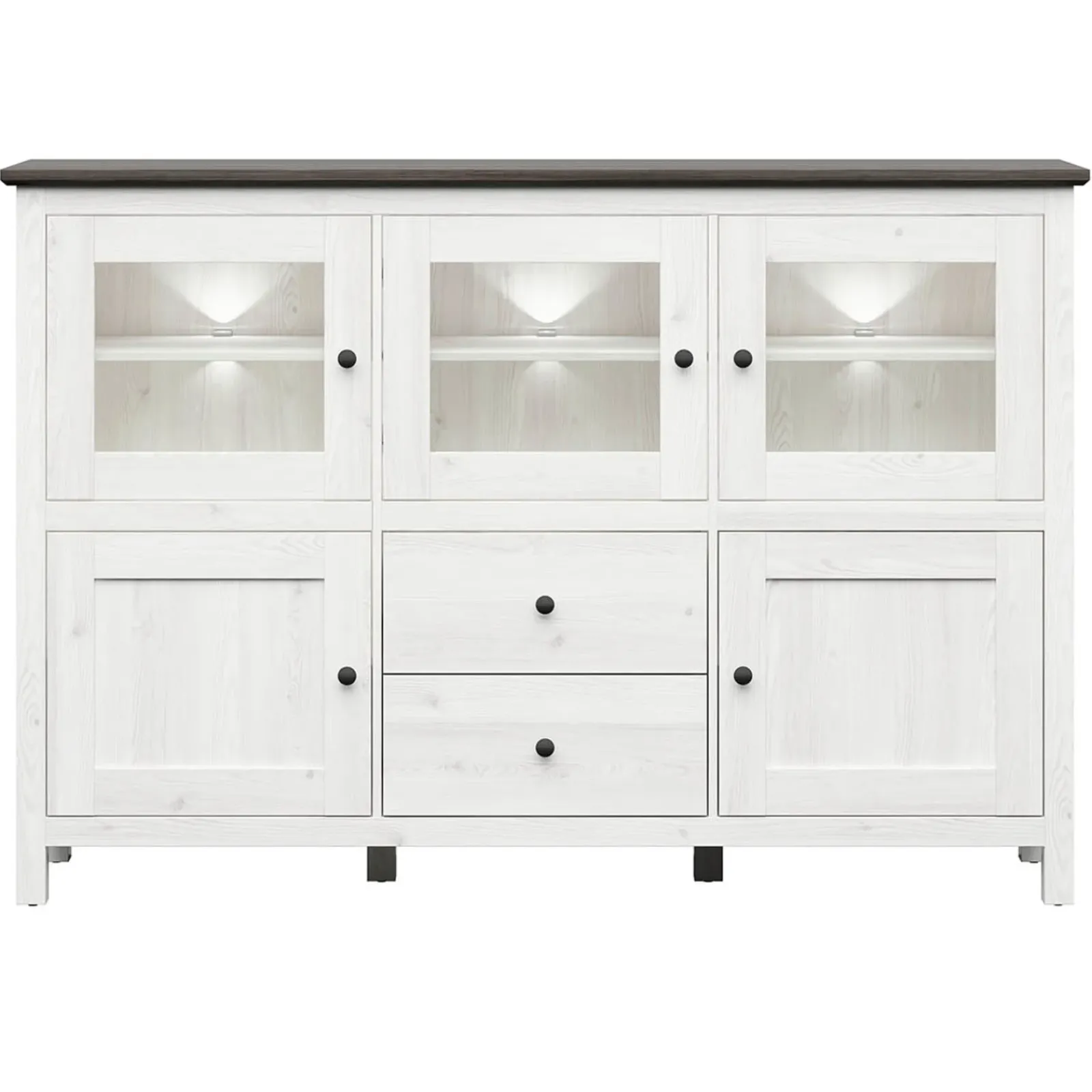 Garnero Arredamenti Vetrinette|Vetrinette-Vetrinetta 186x126h cm 5 ante 2 cassetti arte povera bianco frassinato frassinato grafite Holga Bianco Frassinato - Grafite