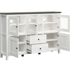 Garnero Arredamenti Vetrinette|Vetrinette-Vetrinetta 186x126h cm 5 ante 2 cassetti arte povera bianco frassinato frassinato grafite Holga Bianco Frassinato - Grafite