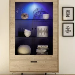 Garnero Arredamenti Vetrinette|Vetrinette-Vetrinetta 106x177h cm 2 ante 1 cassetto sherwood oak Juvena