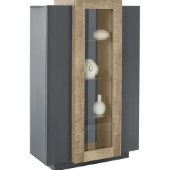 Garnero Arredamenti Vetrinette|Vetrinette-Vetrinetta 80x121h cm 2 ante antracite rovere Milos Gihome® Antracite - Rovere Rustico