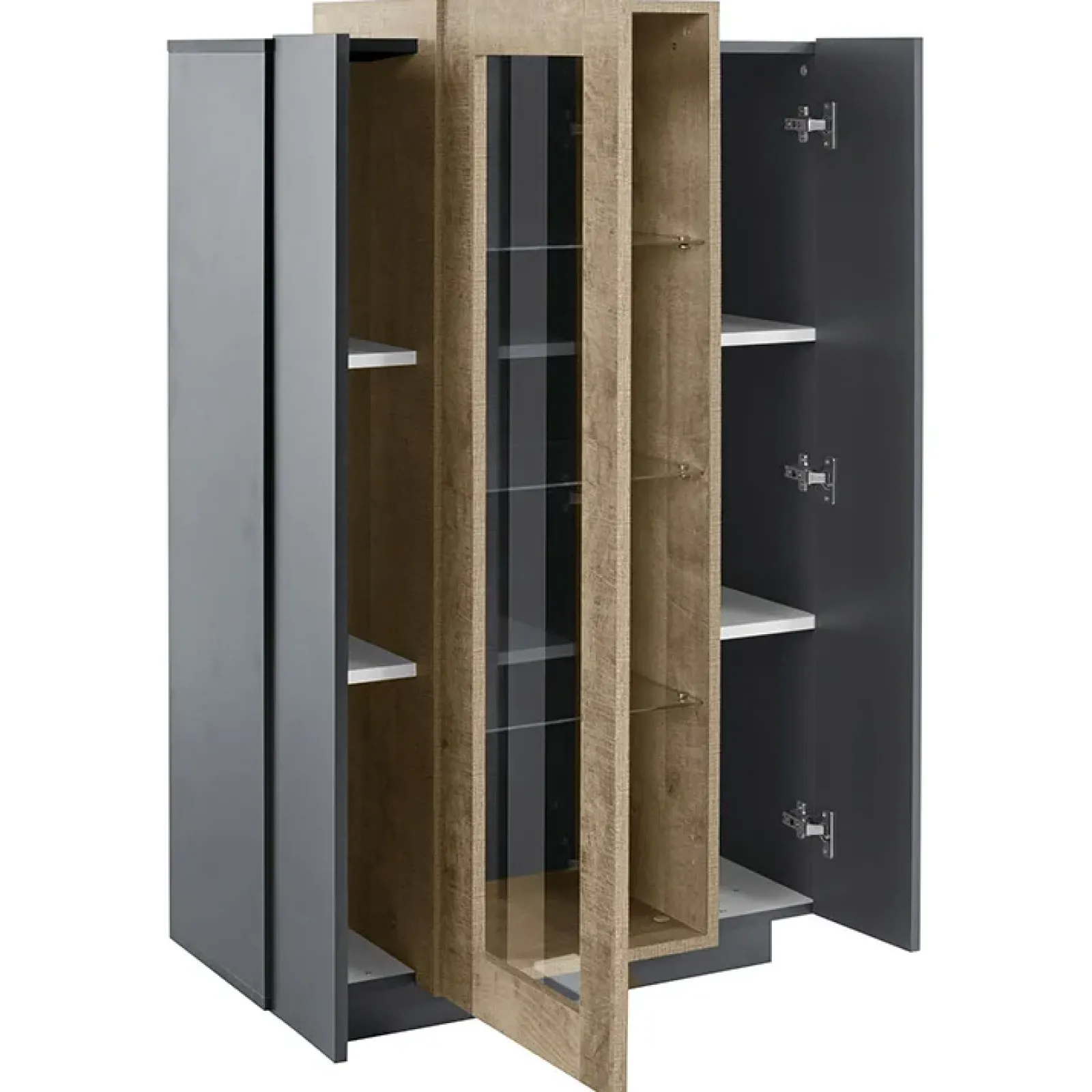 Garnero Arredamenti Vetrinette|Vetrinette-Vetrinetta 80x121h cm 2 ante antracite rovere Milos Gihome® Antracite - Rovere Rustico