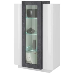 Garnero Arredamenti Vetrinette|Vetrinette-Vetrinetta 80x121h cm 2 ante bianco lucido nero opaco Milos Gihome® Bianco Lucido - Ossido