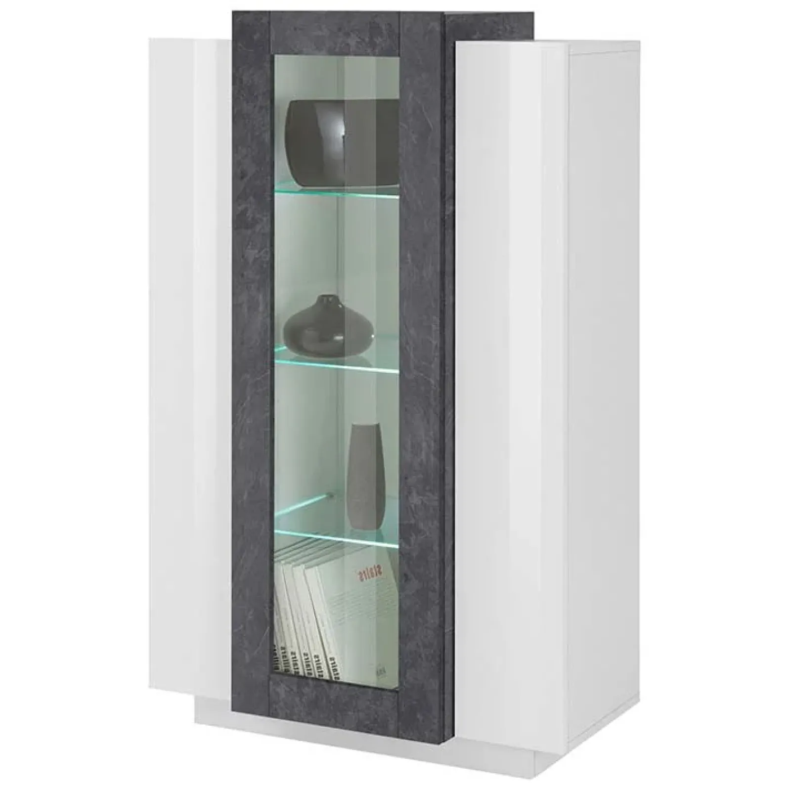 Garnero Arredamenti Vetrinette|Vetrinette-Vetrinetta 80x121h cm 2 ante bianco lucido nero opaco Milos Gihome® Bianco Lucido - Ossido