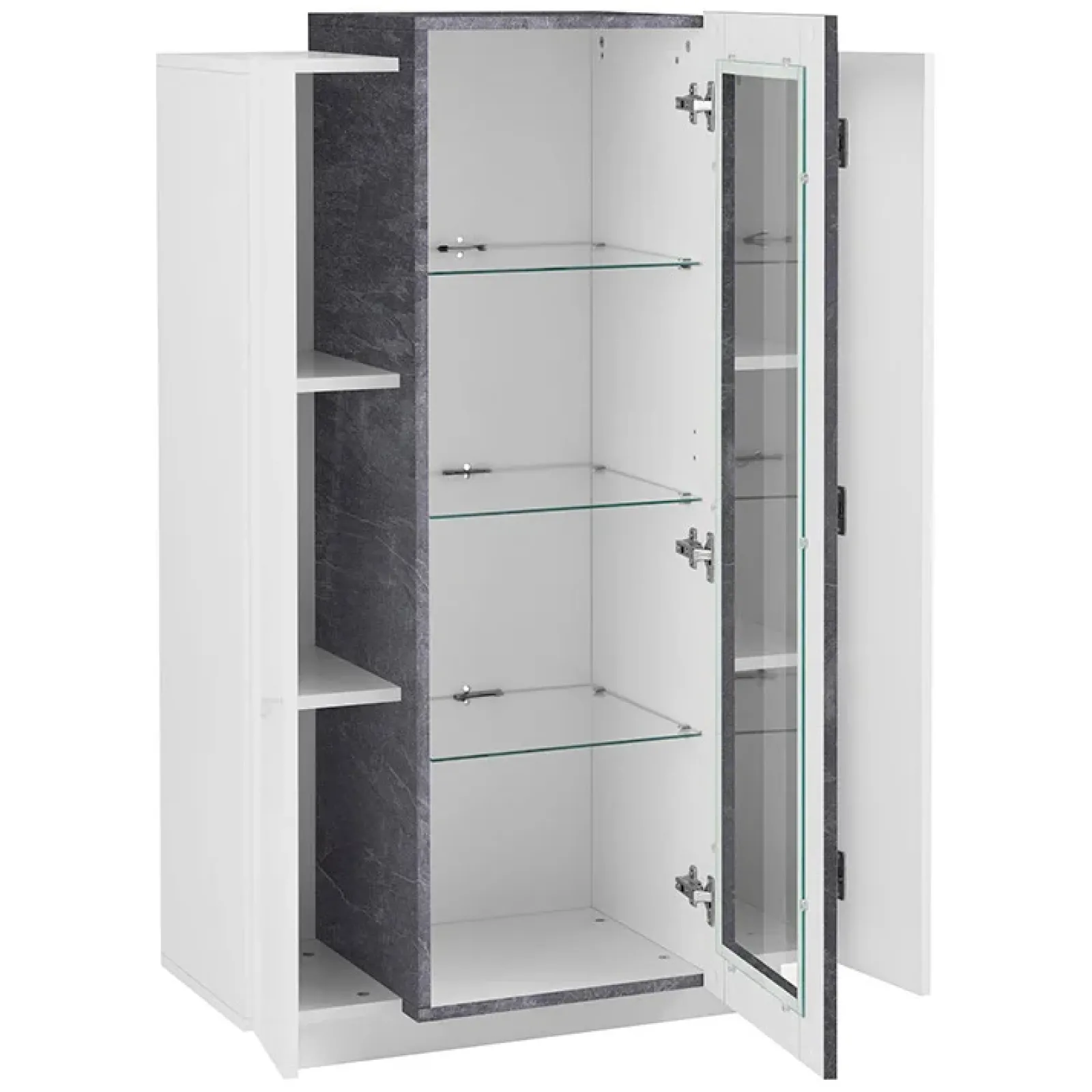 Garnero Arredamenti Vetrinette|Vetrinette-Vetrinetta 80x121h cm 2 ante bianco lucido nero opaco Milos Gihome® Bianco Lucido - Ossido