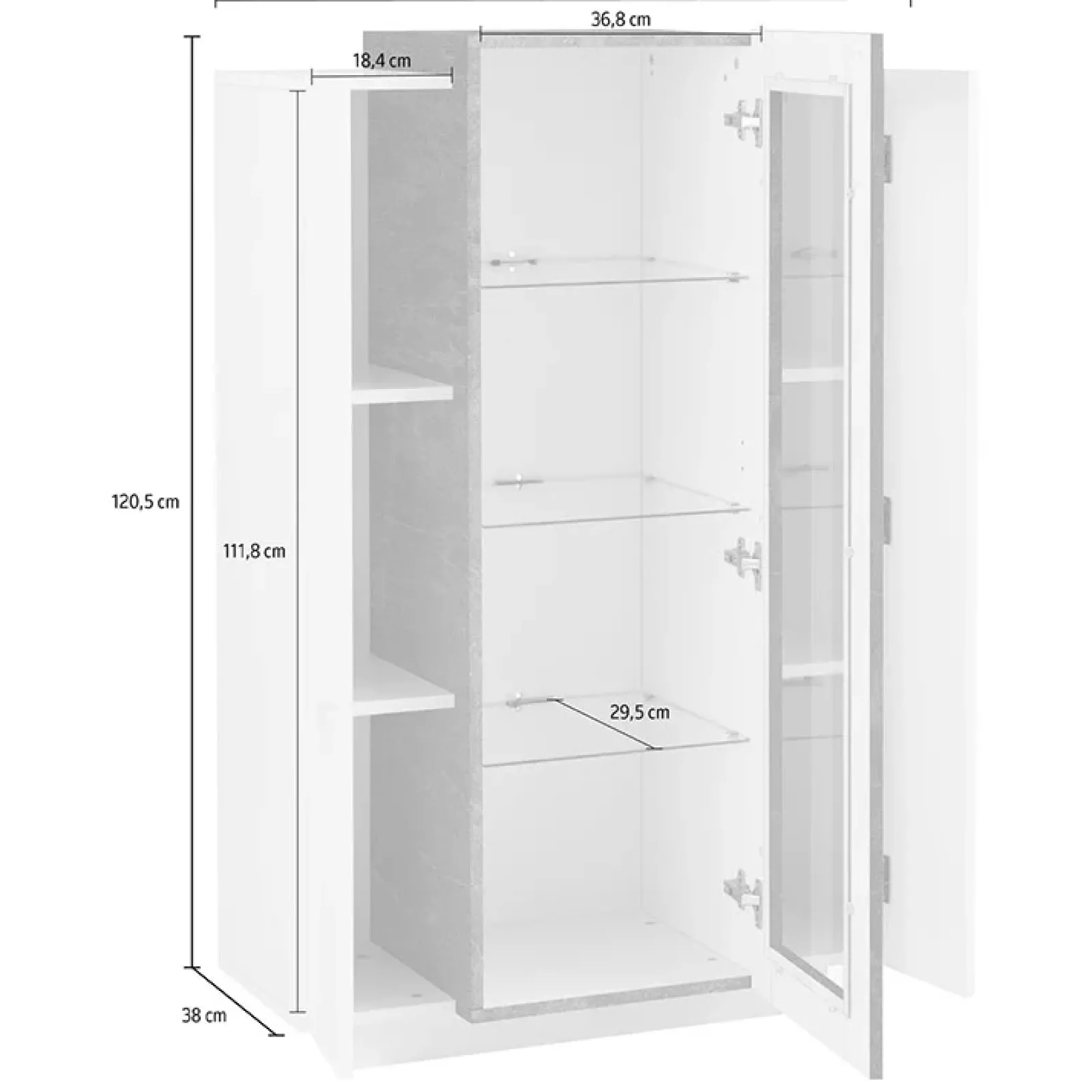 Garnero Arredamenti Vetrinette|Vetrinette-Vetrinetta 80x121h cm 2 ante bianco lucido nero opaco Milos Gihome® Bianco Lucido - Ossido