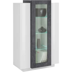 Garnero Arredamenti Vetrinette|Vetrinette-Vetrinetta 80x121h cm 2 ante bianco lucido nero opaco Milos Gihome® Bianco Lucido - Ossido