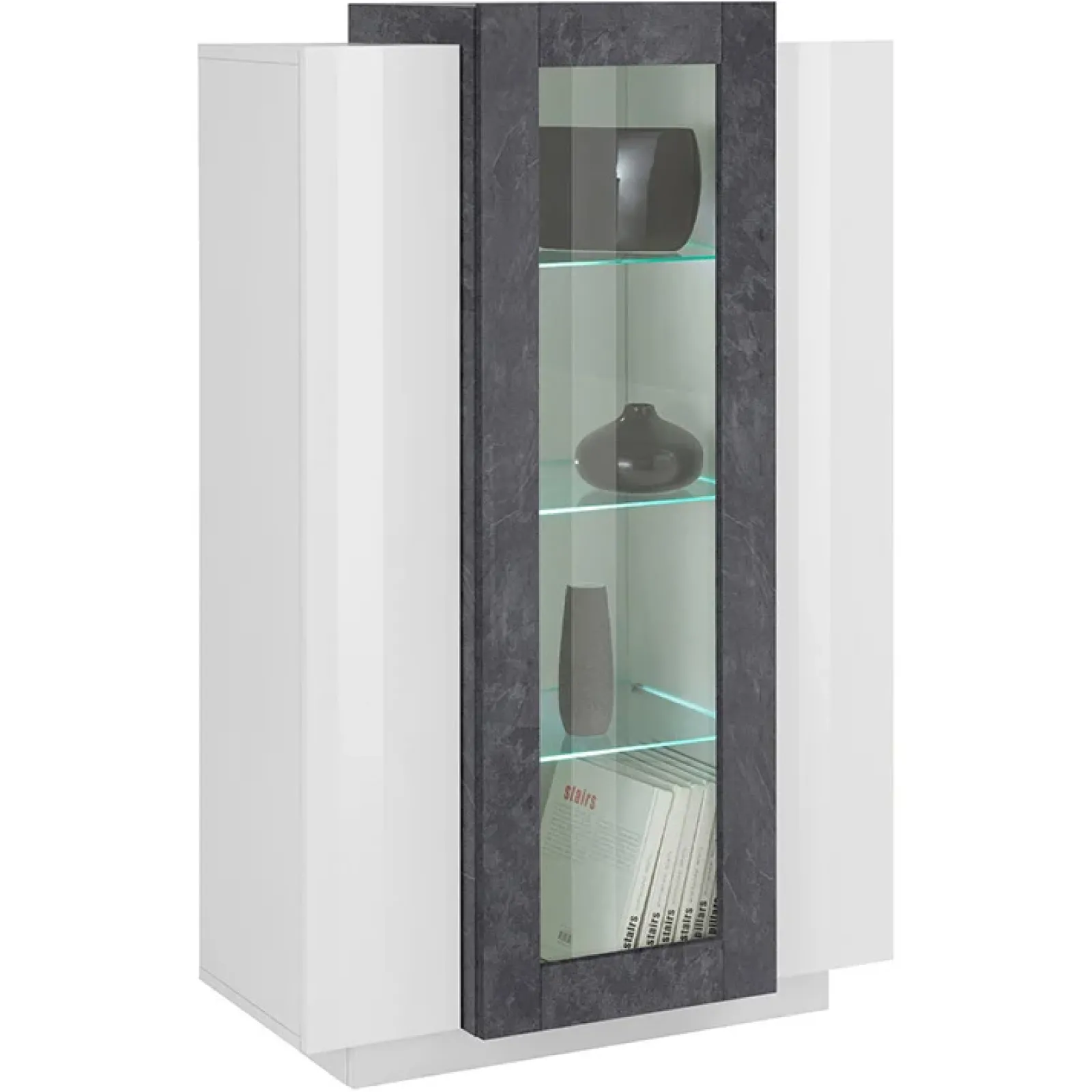 Garnero Arredamenti Vetrinette|Vetrinette-Vetrinetta 80x121h cm 2 ante bianco lucido nero opaco Milos Gihome® Bianco Lucido - Ossido