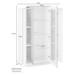 Garnero Arredamenti Vetrinette|Vetrinette-Vetrinetta 80x121h cm 2 ante bianco lucido rovere Milos Gihome® Bianco Lucido - Rovere Rustico