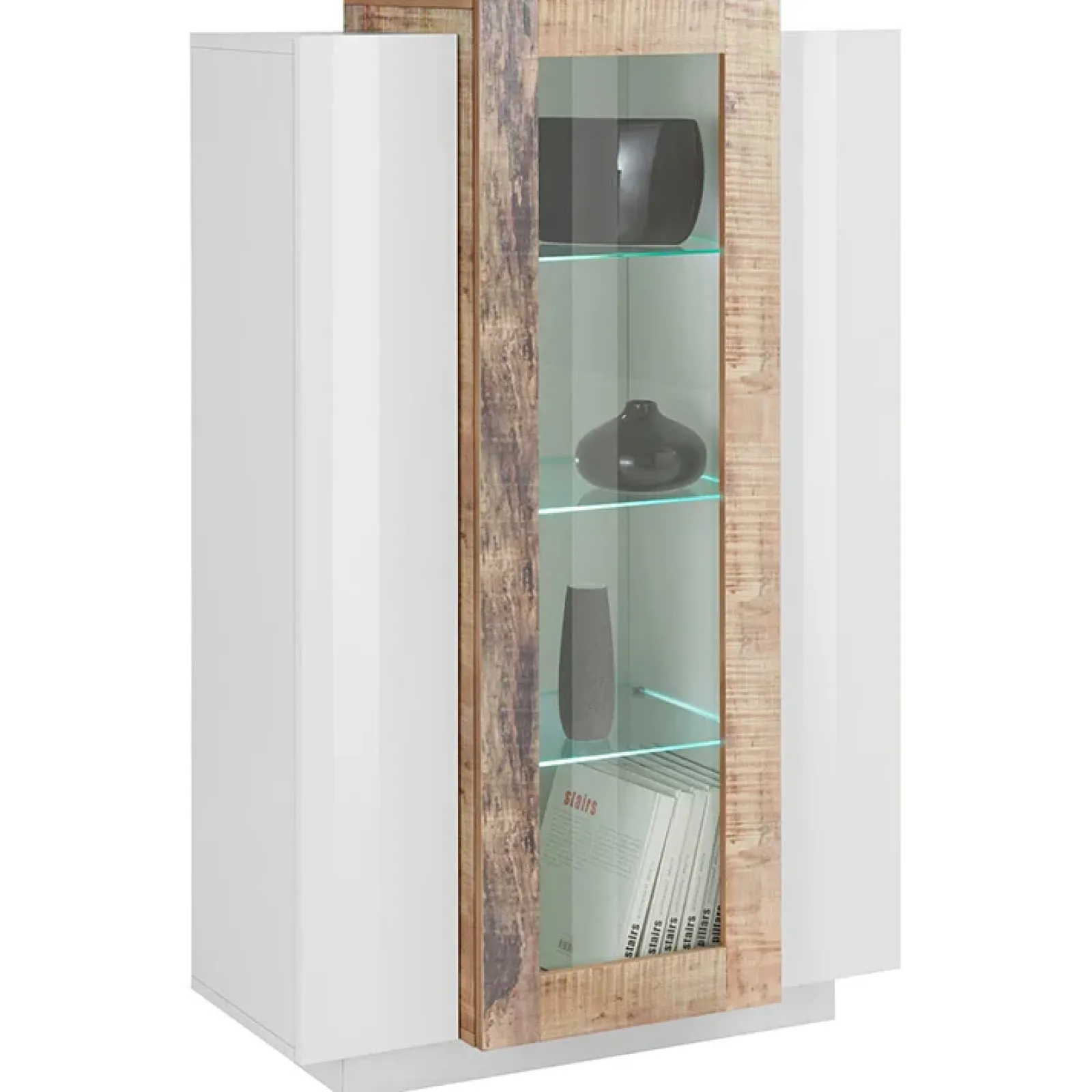 Garnero Arredamenti Vetrinette|Vetrinette-Vetrinetta 80x121h cm 2 ante bianco lucido rovere Milos Gihome® Bianco Lucido - Rovere Rustico