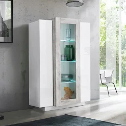 Garnero Arredamenti Vetrinette|Vetrinette-Vetrinetta 80x121h cm 2 ante bianco lucido cemento Milos Gihome® Cemento - Bianco Lucido