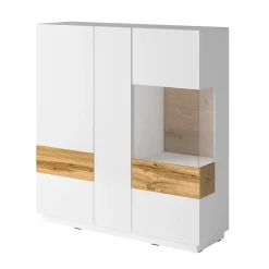 Garnero Arredamenti Vetrinette|Vetrinette-Vetrinetta 130x139h cm 3 ante bianco lucido rovere Bahama Bianco Lucido - Rovere Rustico