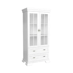Garnero Arredamenti Credenza Alta|Vetrinette-Vetrinetta 88x193h cm 2 ante con vetro 2 cassetti shabby bianco frassinato Kelly
