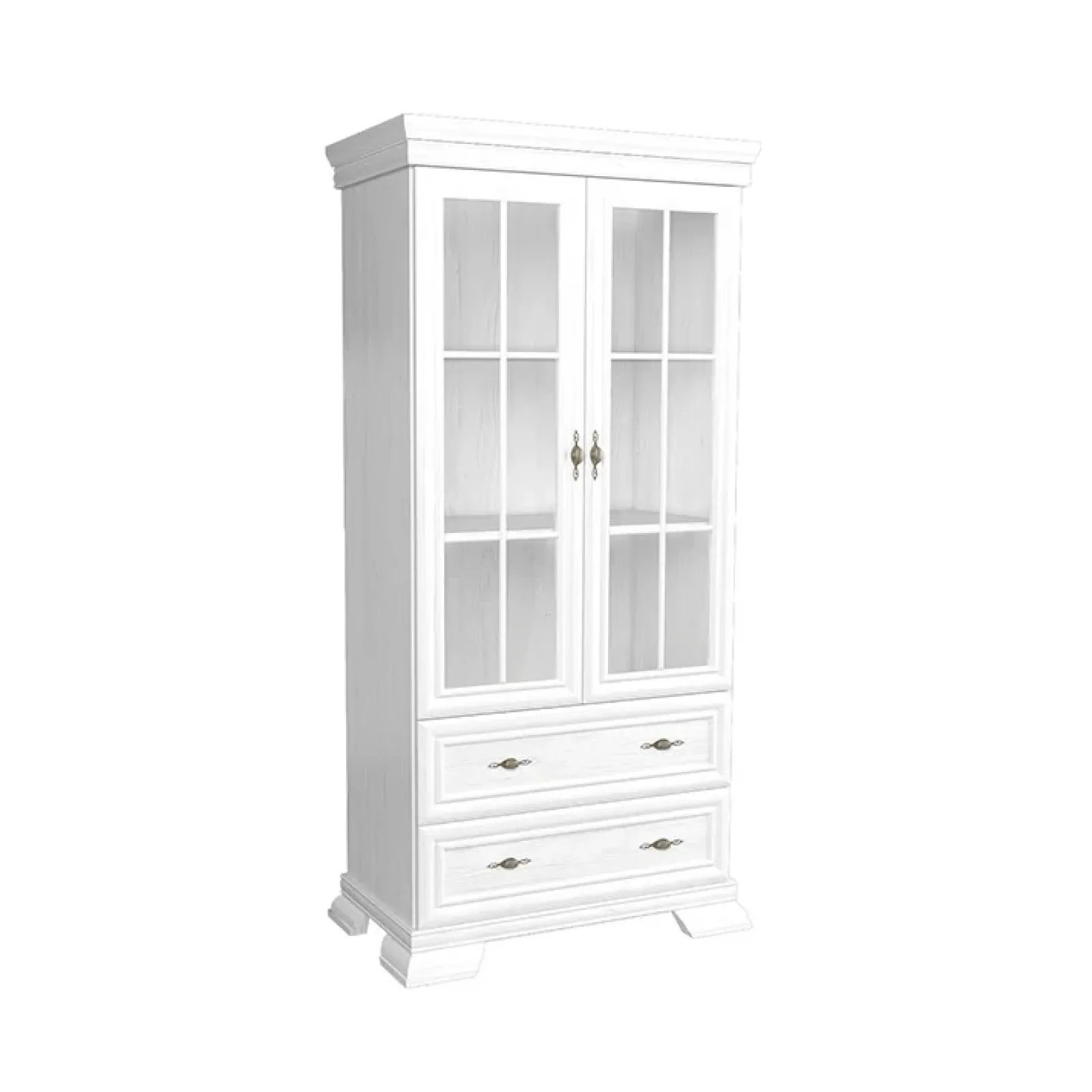 Garnero Arredamenti Credenza Alta|Vetrinette-Vetrinetta 88x193h cm 2 ante con vetro 2 cassetti shabby bianco frassinato Kelly
