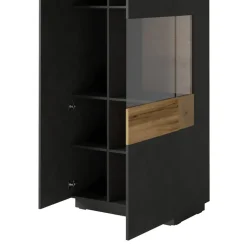 Garnero Arredamenti Vetrinette|Vetrinette-Vetrinetta 80x207h cm 2 ante destra antracite rovere Bahama Antracite - Rovere Rustico