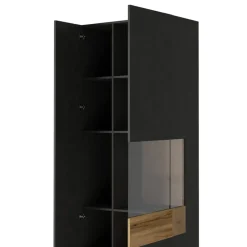 Garnero Arredamenti Vetrinette|Vetrinette-Vetrinetta 80x207h cm 2 ante destra antracite rovere Bahama Antracite - Rovere Rustico