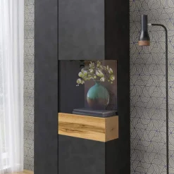Garnero Arredamenti Vetrinette|Vetrinette-Vetrinetta 80x207h cm 2 ante destra antracite rovere Bahama Antracite - Rovere Rustico