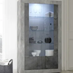 Garnero Arredamenti Vetrinette|Vetrinette-Vetrinetta 110x190h cm 2 ante moderna cemento ossido Florena Ossido - Cemento