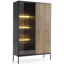 Garnero Arredamenti Vetrinette|Vetrinette-Vetrinetta 104x166h cm 2 ante moderna nero rovere antico cannettato Bali