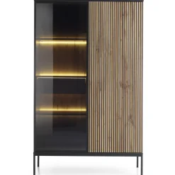 Garnero Arredamenti Vetrinette|Vetrinette-Vetrinetta 104x166h cm 2 ante moderna nero rovere antico cannettato Bali