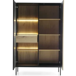 Garnero Arredamenti Vetrinette|Vetrinette-Vetrinetta 104x166h cm 2 ante moderna nero rovere antico cannettato Bali