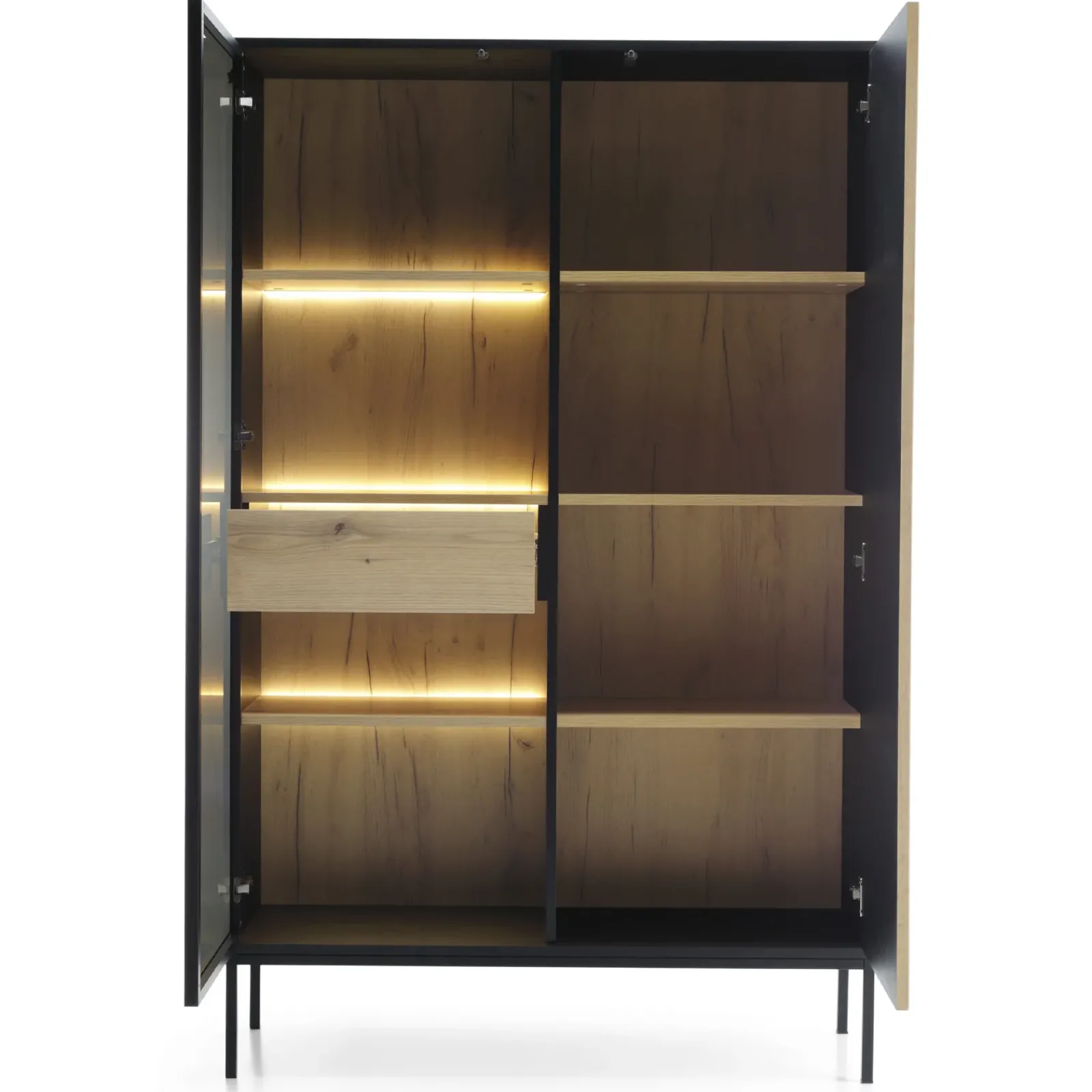 Garnero Arredamenti Vetrinette|Vetrinette-Vetrinetta 104x166h cm 2 ante moderna nero rovere antico cannettato Bali