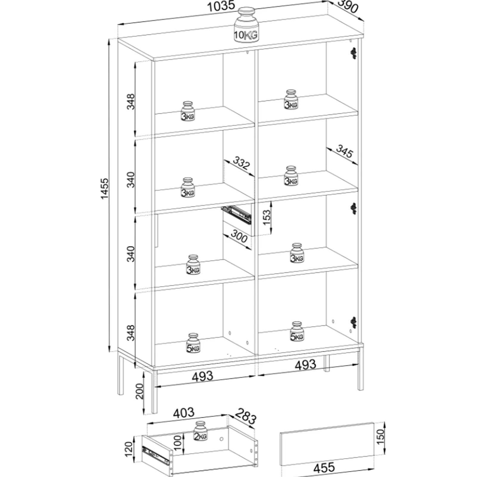 Garnero Arredamenti Vetrinette|Vetrinette-Vetrinetta 104x166h cm 2 ante moderna nero rovere antico cannettato Bali